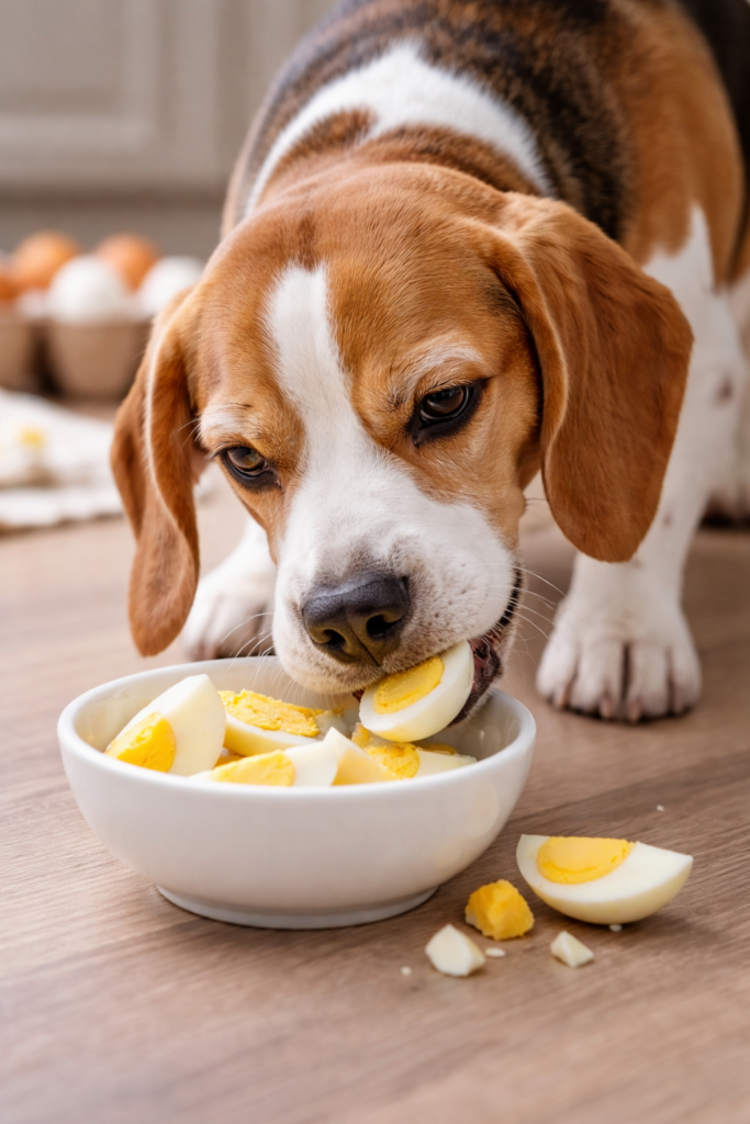cachorro comendo ovo cozido